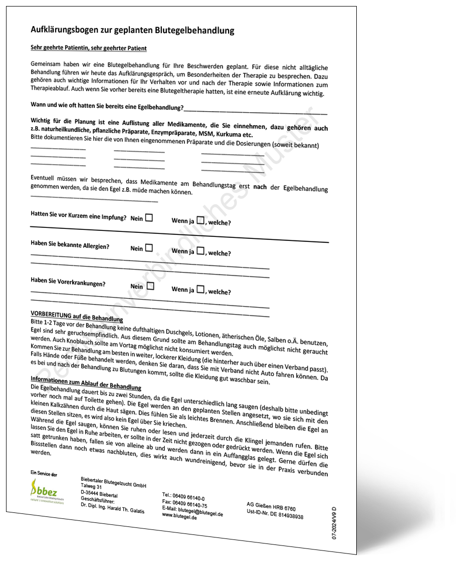 Fiche d'information en prévision du traitement par les sangsues